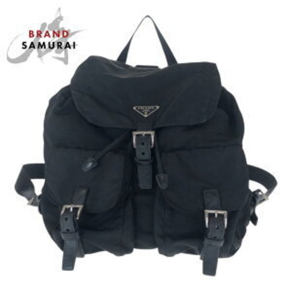 Prada daypack logo black nylon triangular leather plate Tessuto backpack - Picture 2 of 10